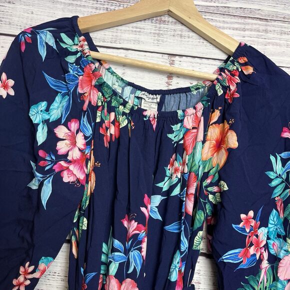 Tommy Bahama Flora Off Shoulder Dress Coverup XS Navy Belt Tropical Hawaiian NWT - Picture 11 of 16